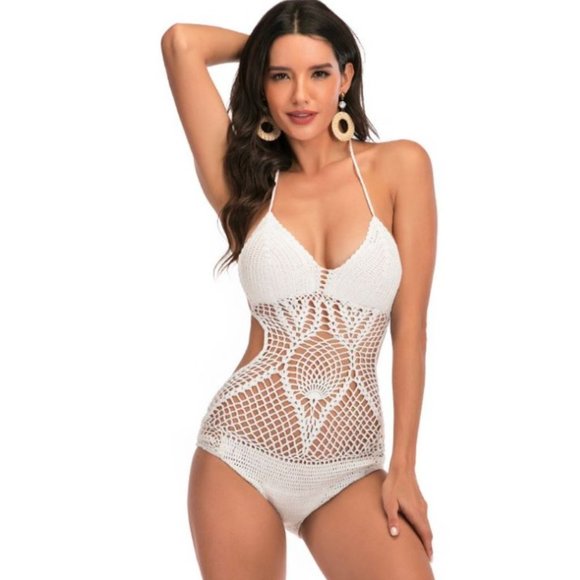 Crochet Knitted One Piece Swimsuit Size Medium - Picture 5 of 16